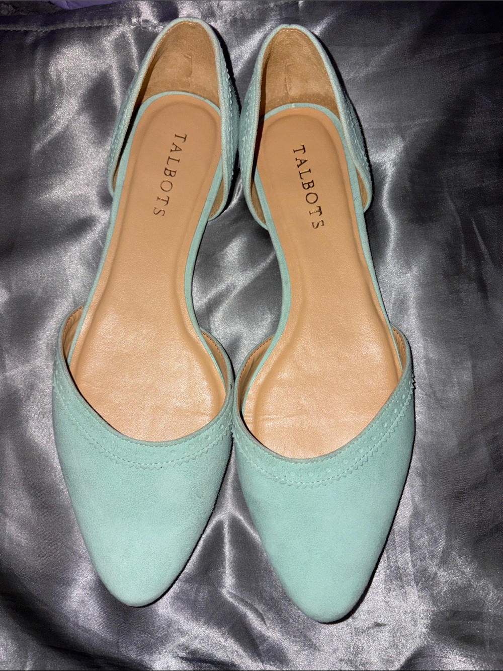 Talbots Mint Green Suede Pointed D'Orsay Flats